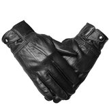 Men Sheepskin Leather  Driving Gloves Buckles Cycling Windproof Velvet  Linen Mittens